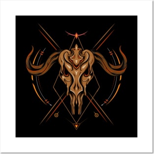 Buffalo Skull head logo Posters and Art